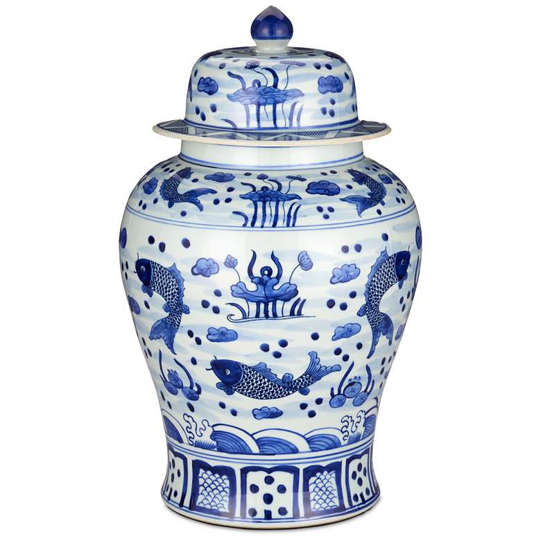 Image 1 Currey &#38; Company 16.125 inch South Sea Blue &#38; White Temple Jar