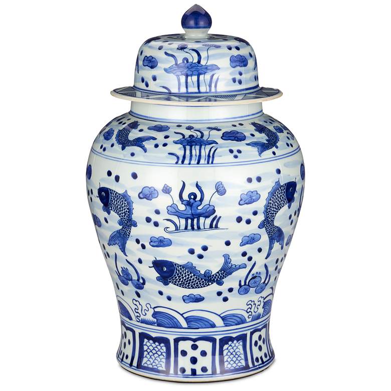Image 1 Currey & Company 16.125" South Sea Blue & White Temple Jar