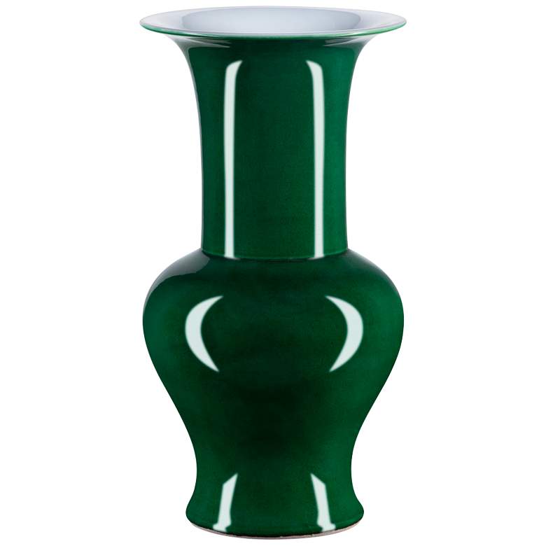 Image 1 Currey & Company 16.5" Porcelain Imperial Green Corolla Vase