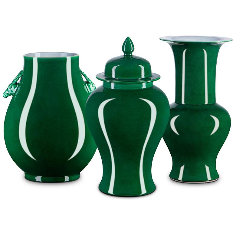 Image 3 Currey & Company 16.5" Porcelain Imperial Green Corolla Vase more views