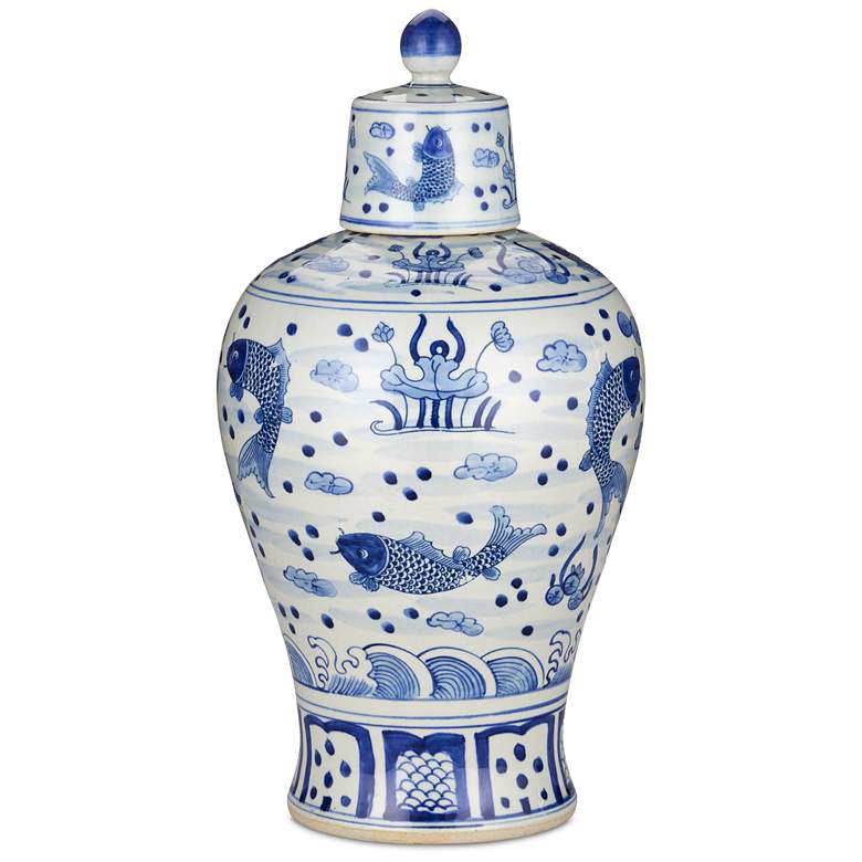 Image 1 Currey & Company 16" South Sea Blue & White Meiping Jar