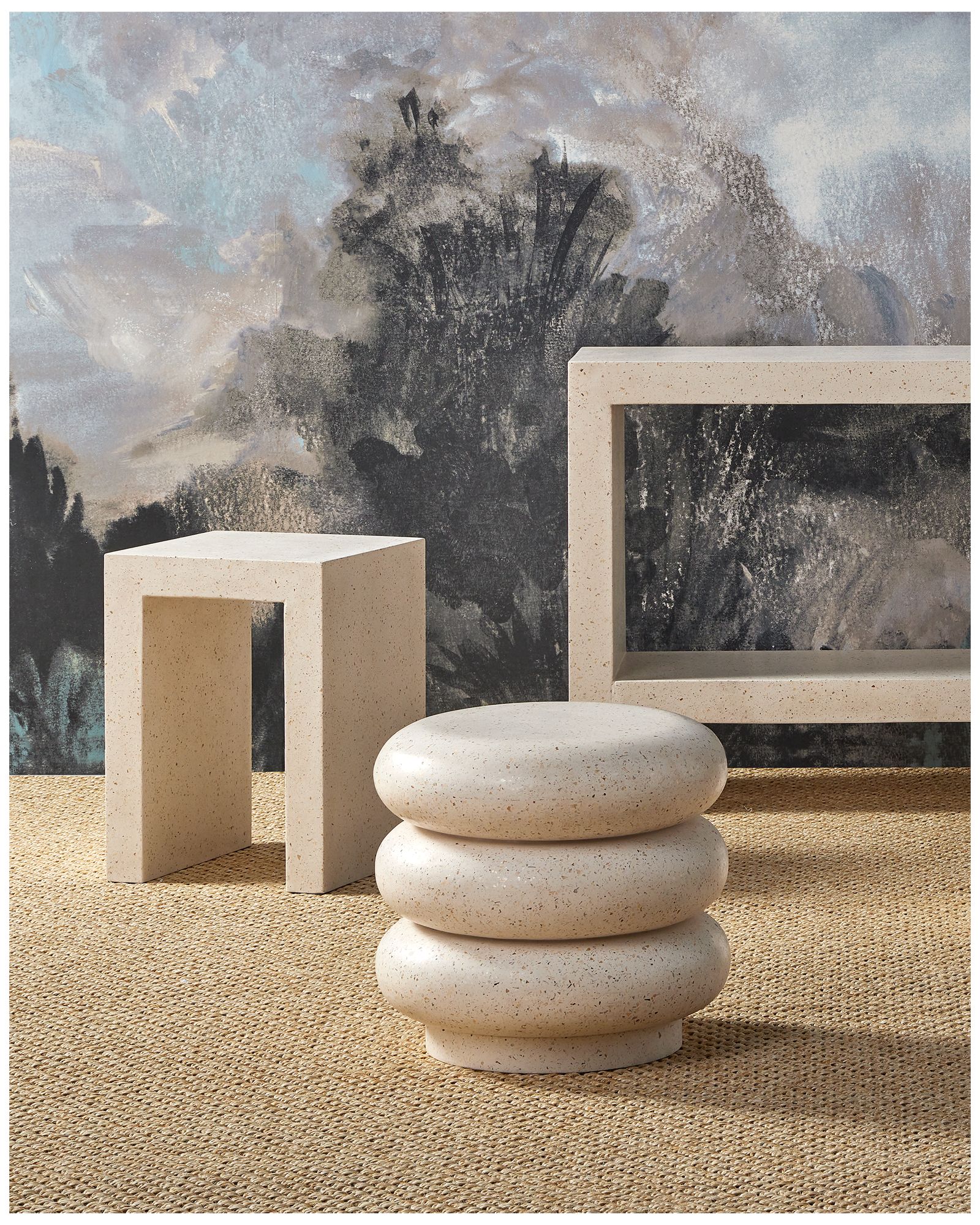 Image 5 Currey & Company 18.75" Cusani Ivory Terrazzo Indoor/Outdoor Stool more views