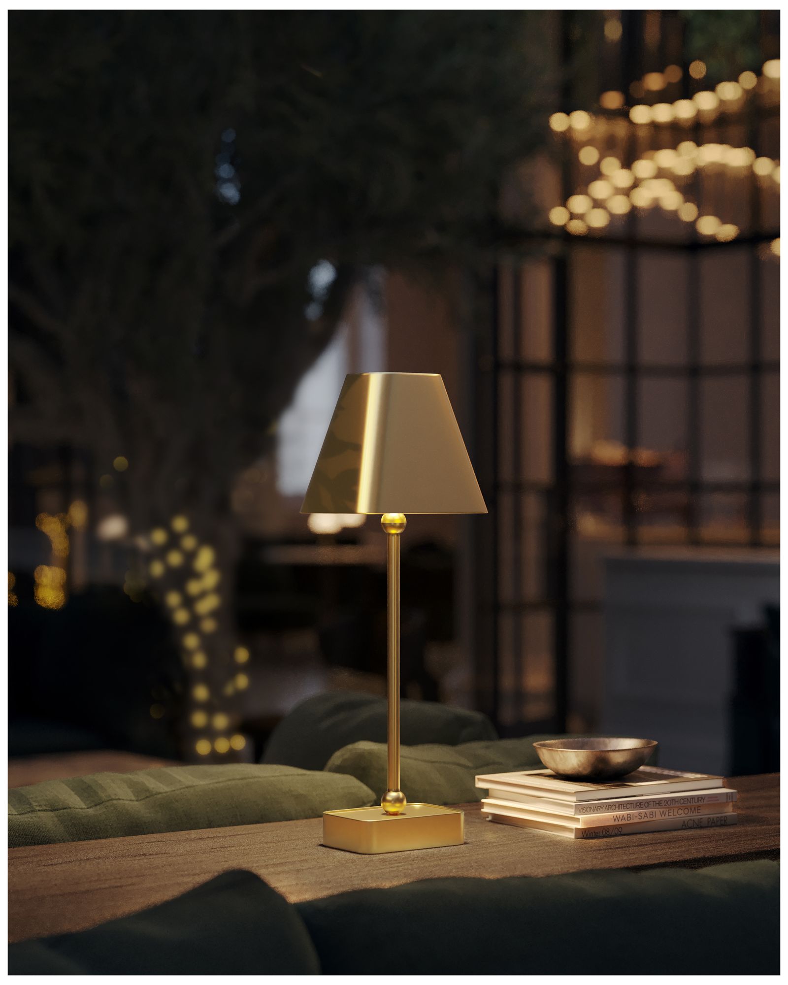 Currey &amp; Company 20.0" Gadabout Brass Cordless Rechargeable Table 