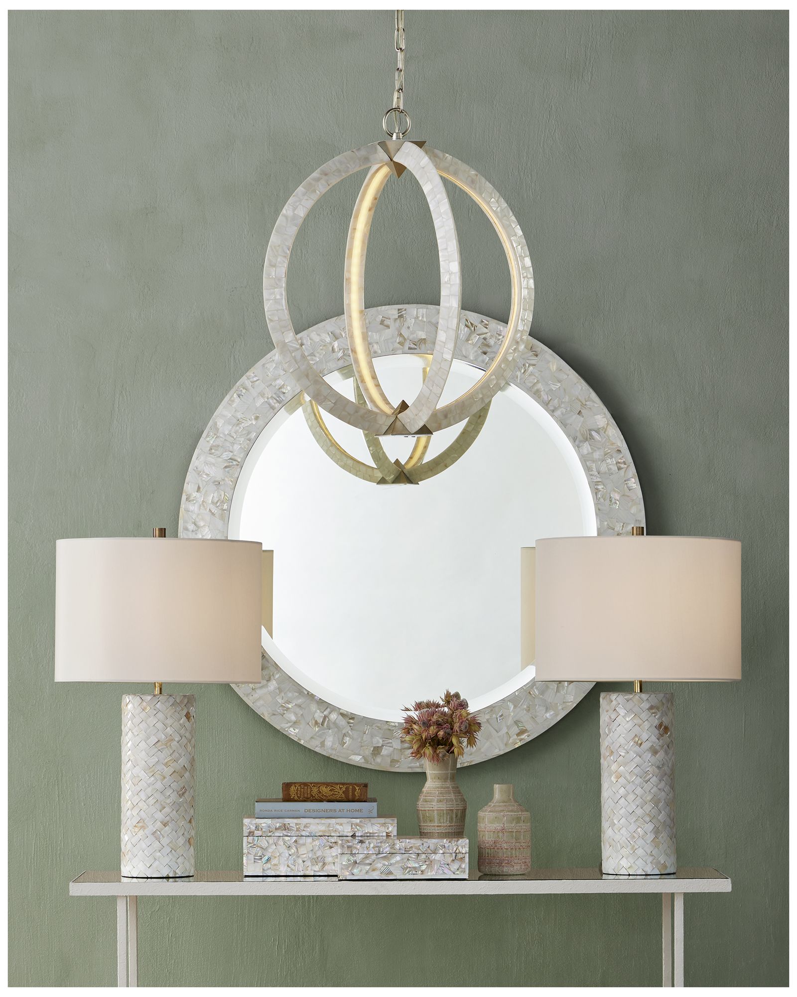 Image 7 Currey & Company 20" Arietta White Orb 4-Light Mother of Pearl Cha more views