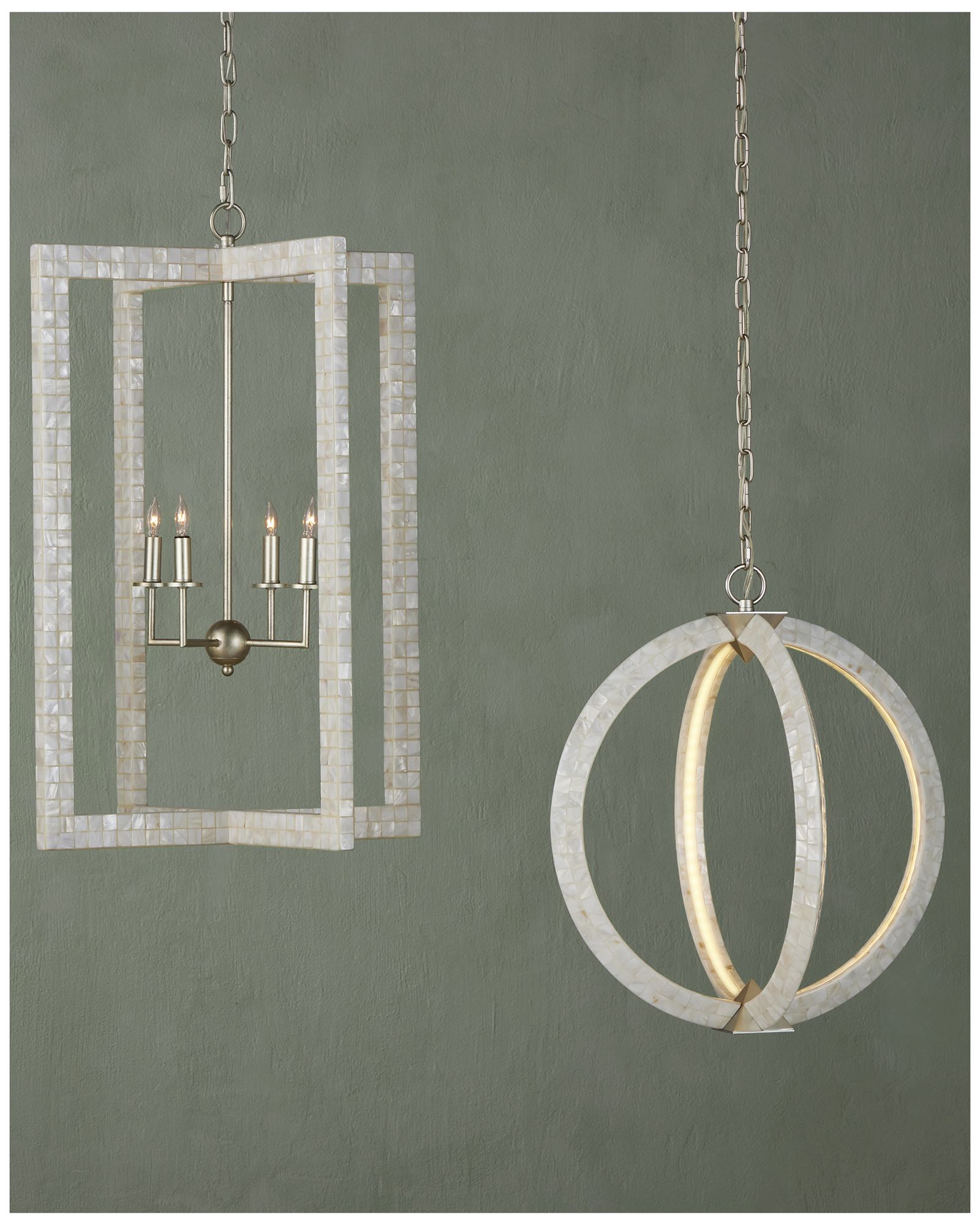 Currey & Company 20" Arietta White Orb 4-Light Mother of Pearl Cha