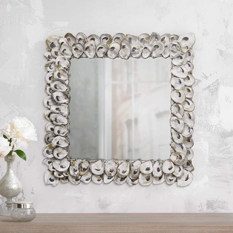 Image 1 Currey And Company 20" Square Oyster Shell Wall Mirror