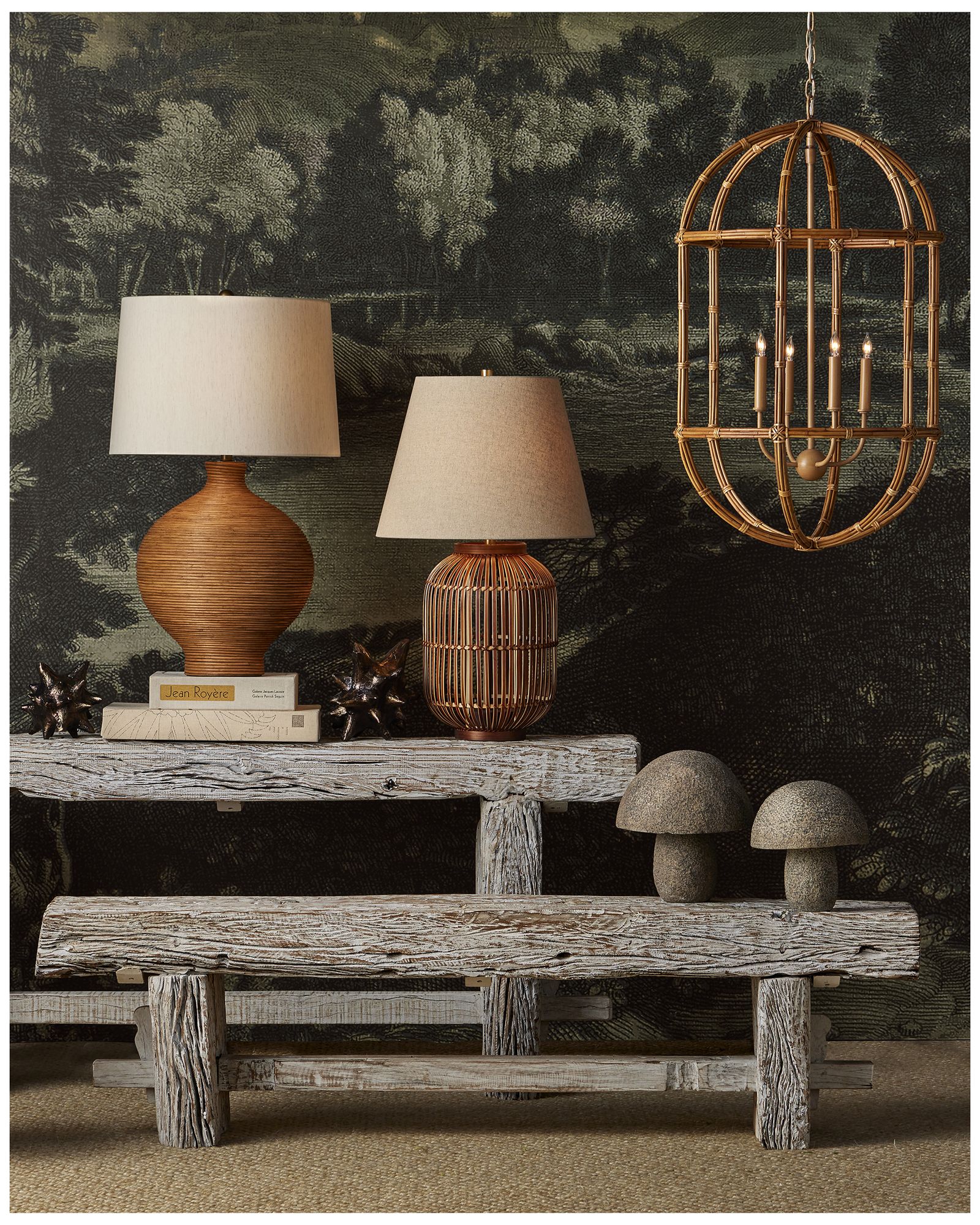 Image 6 Currey & Company 21.25" Charrette 4-Light Rattan Lantern more views