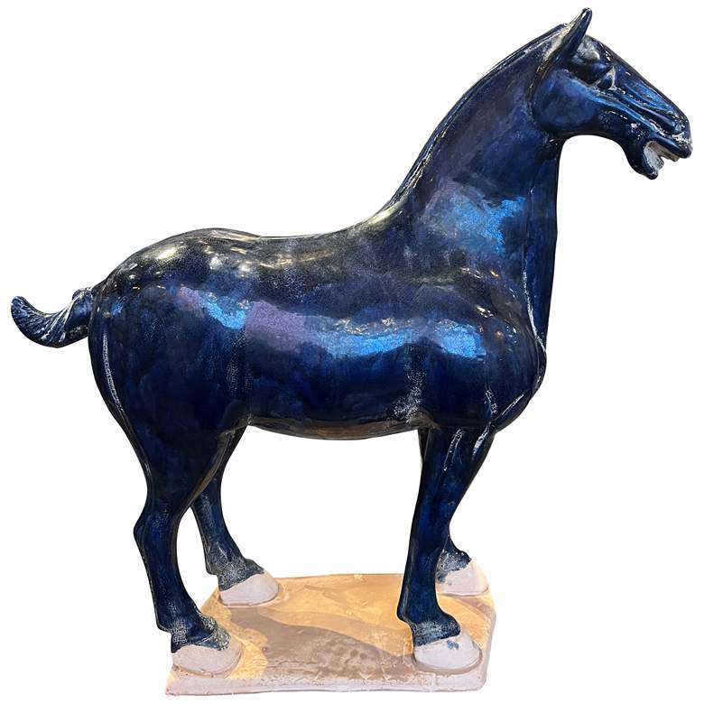 Image 1 Currey & Company 21.5" Tang Dynasty Large Blue Horse