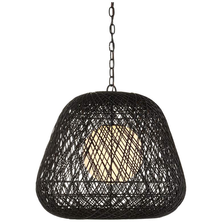 Image 1 Currey & Company 21.75" Osbert Black 1-Light Twine Pendant