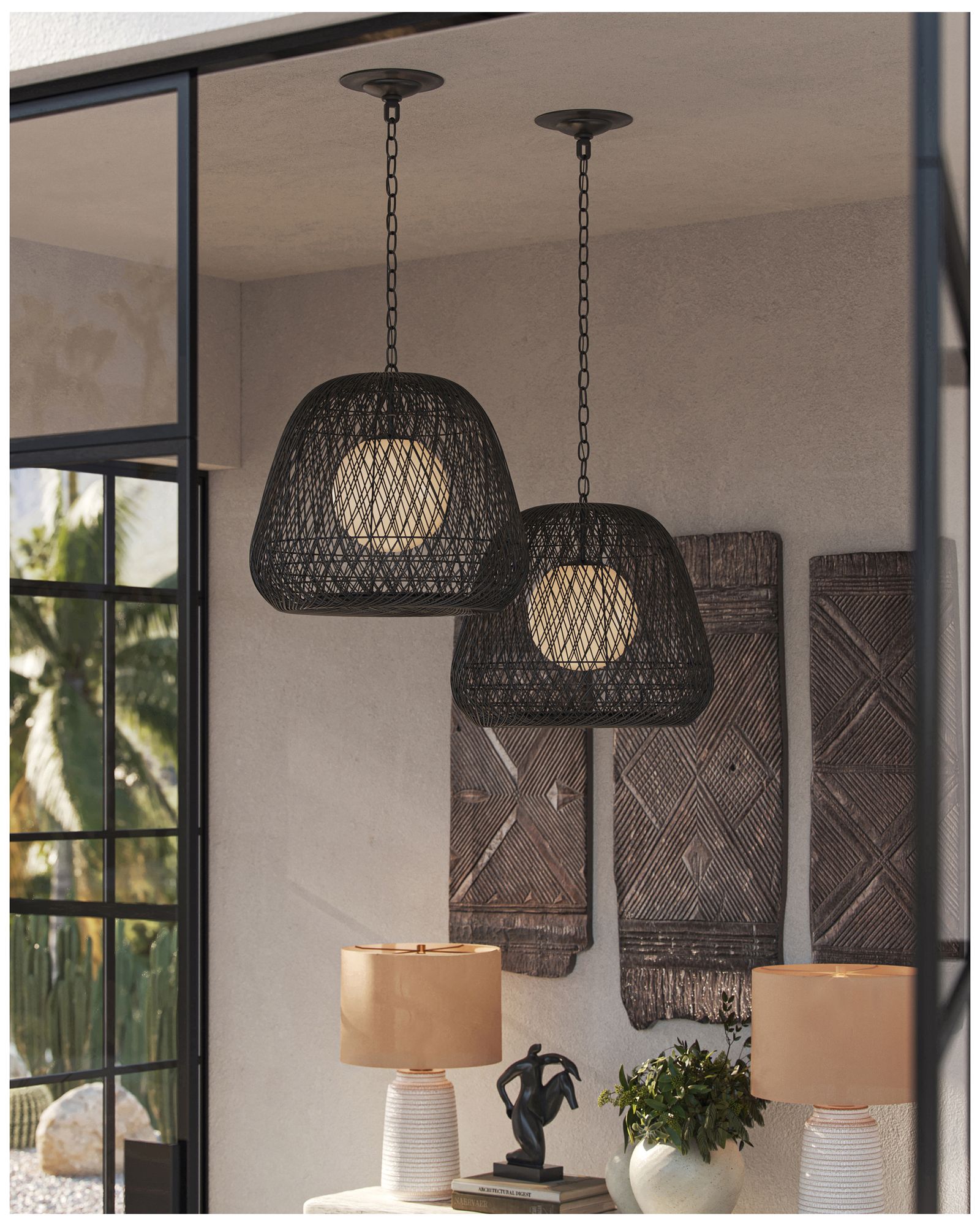 Currey & Company 21.75" Osbert Black 1-Light Twine Pendant