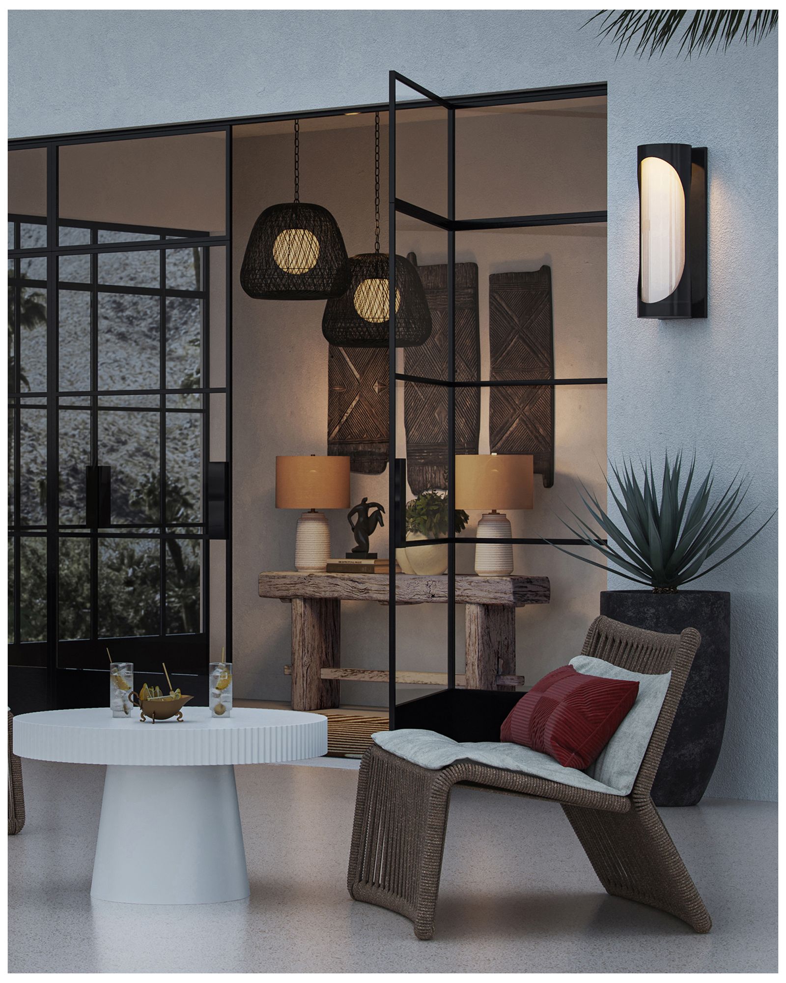 Currey & Company 21.75" Osbert Black 1-Light Twine Pendant