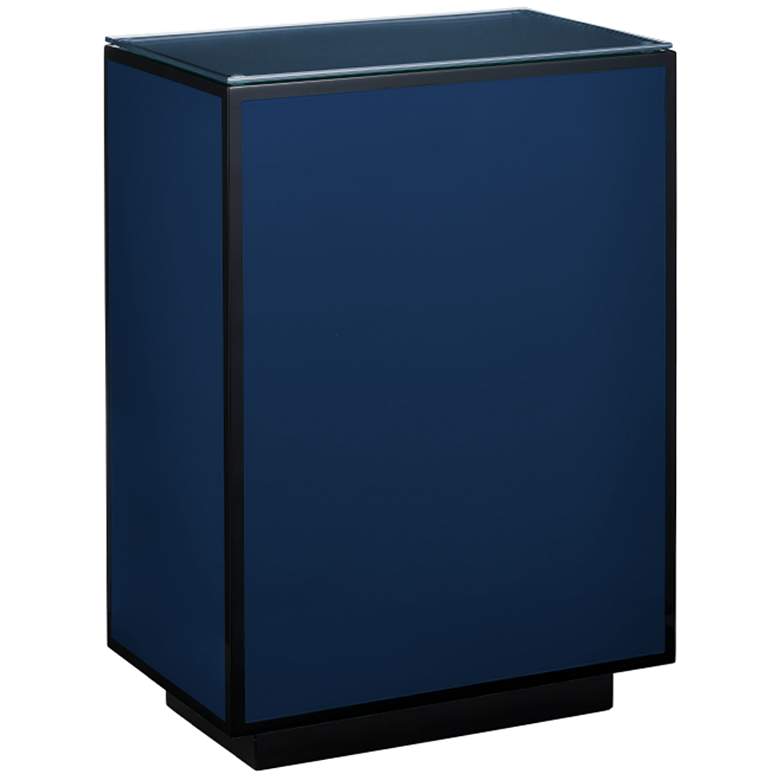 Image 1 Currey & Company 22.25" Glass Navy Lacquer Side Table