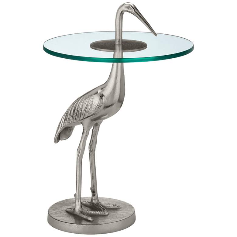 Image 1 Currey & Company 25" Cast Aluminum Crane Silver Accent Table