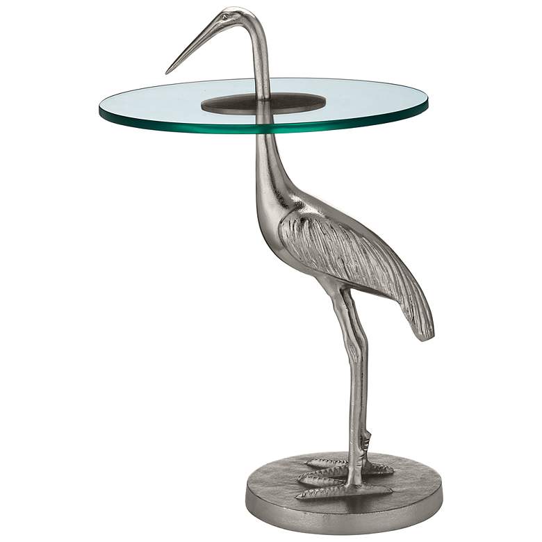 Image 4 Currey & Company 25" Cast Aluminum Crane Silver Accent Table more views