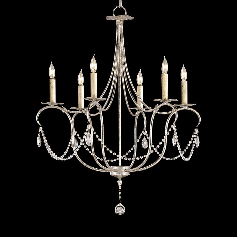 Currey and Company 27&quot; Wide Silver Leaf Crystal Chandelier