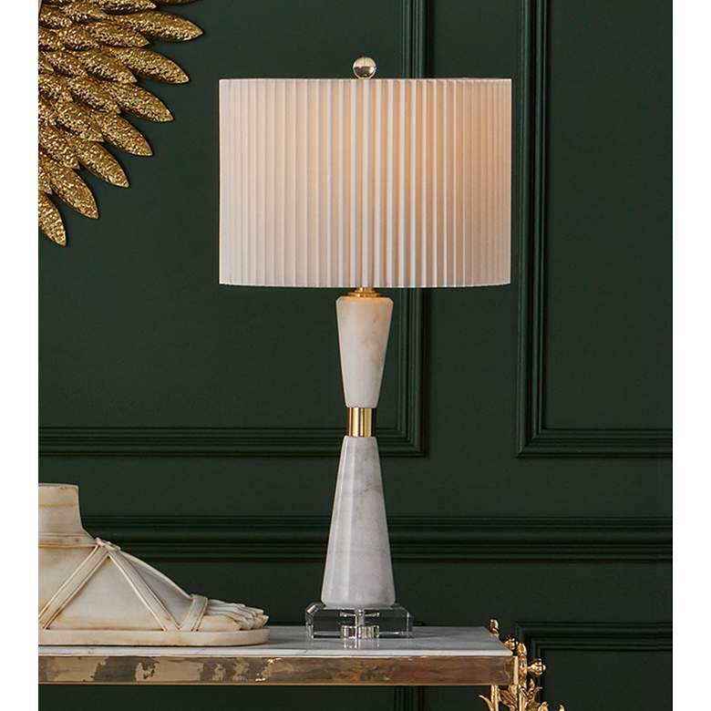 Image 1 Currey & Company 29.5" Edelmar White Marble and Optic Crystal Tabl