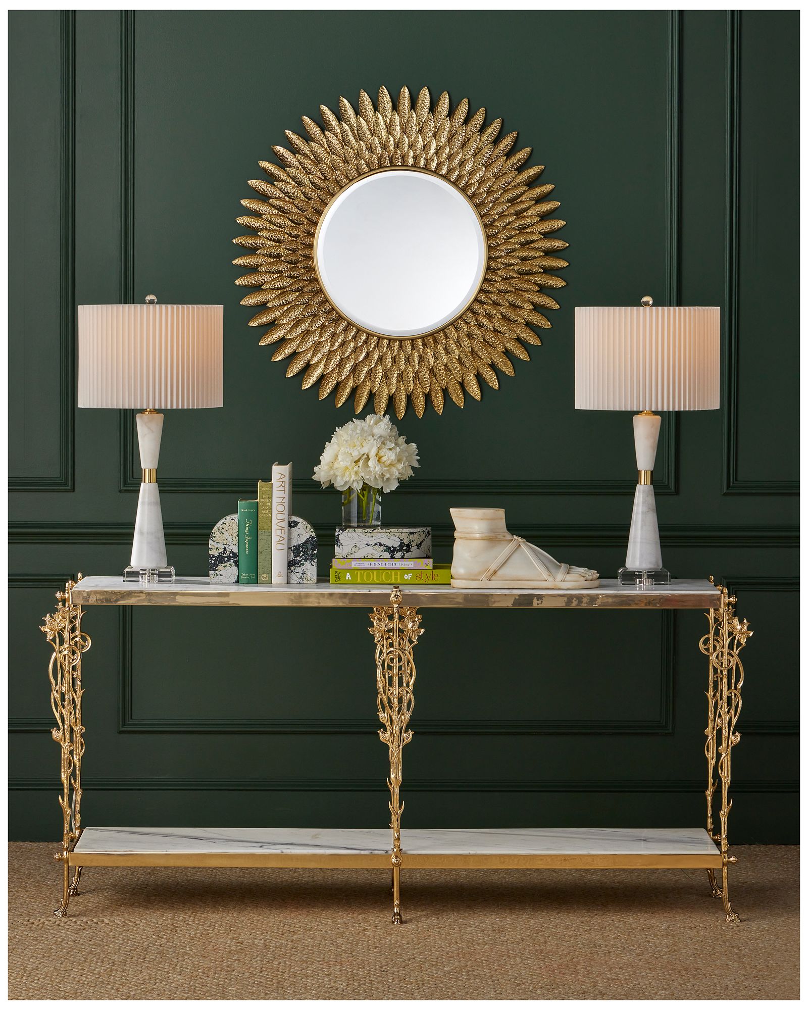 Currey & Company 29.5" Edelmar White Marble and Optic Crystal Tabl