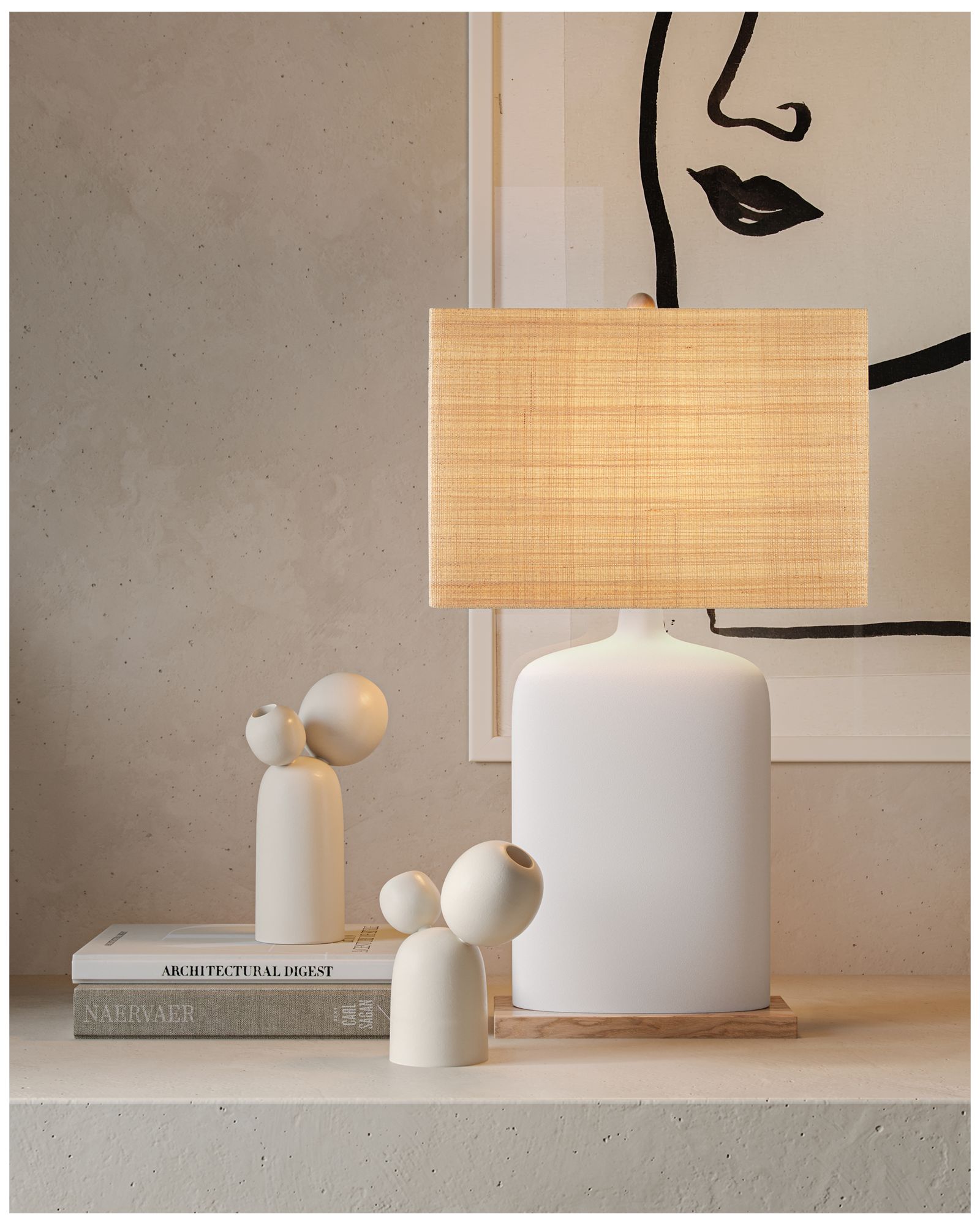 Currey & Company 31.5" Musing White Composite and Wood Table Lamp