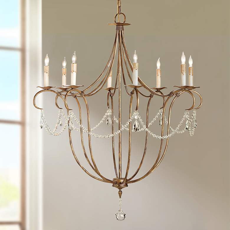 Image 1 Currey & Company 31" Gold Crystal 8-Light Candelabra Chandelier