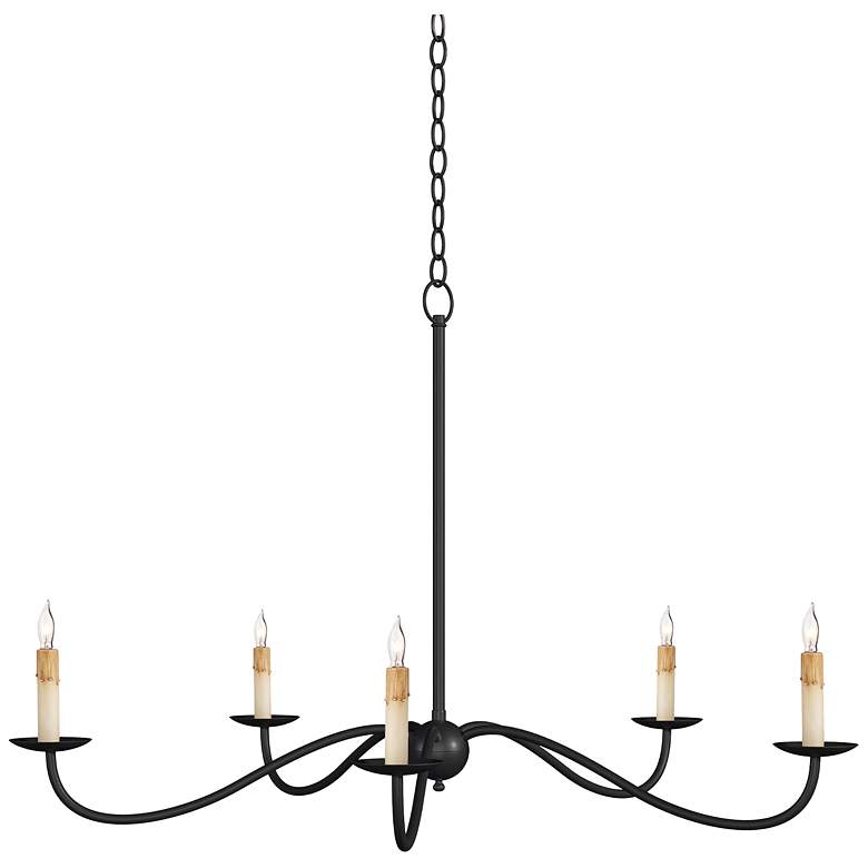 Image 2 Currey & Company 33.25" Saxon Black 5-Light Wrought Iron Chandelie