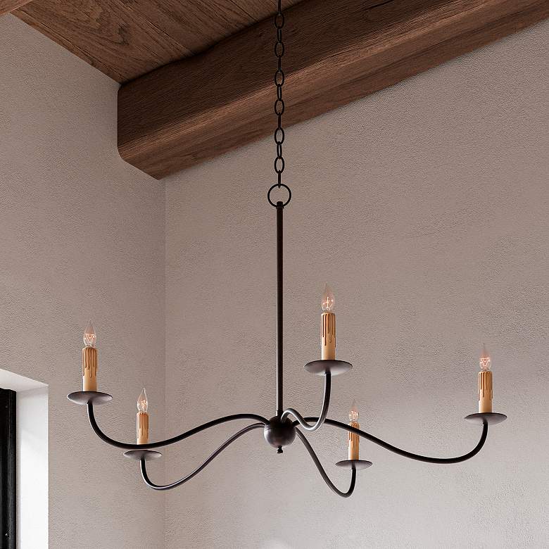 Image 1 Currey & Company 33.25" Saxon Black 5-Light Wrought Iron Chandelie