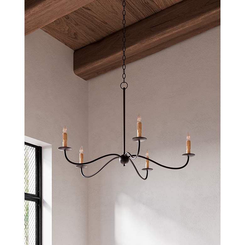 Image 6 Currey & Company 33.25" Saxon Black 5-Light Wrought Iron Chandelie more views