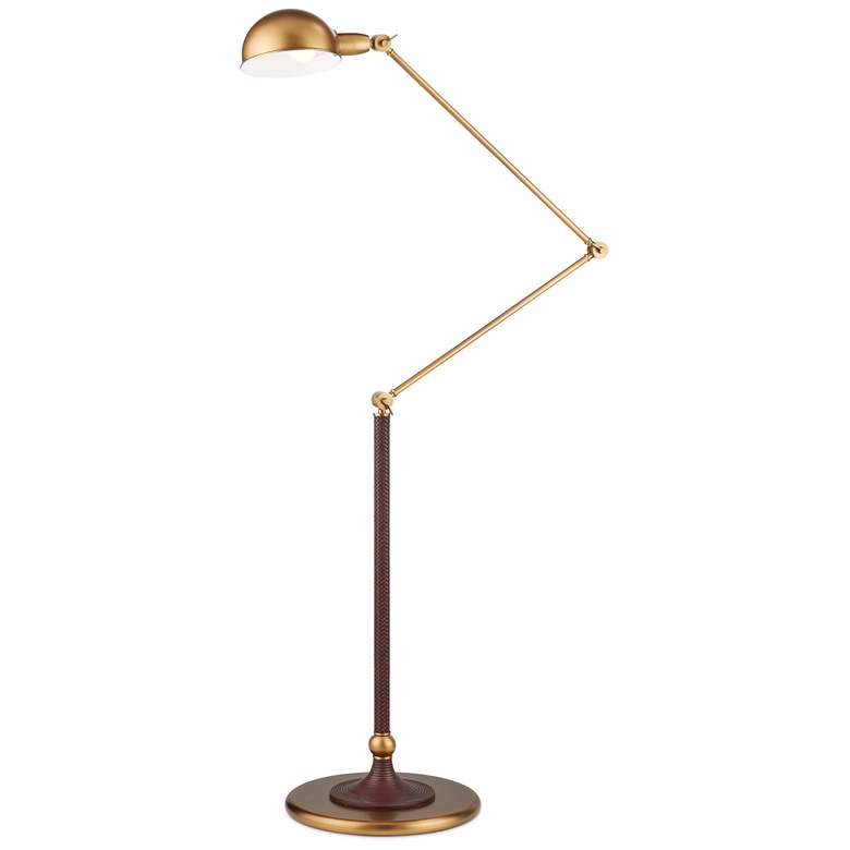 Image 1 Currey & Company 63.0" Libretto Faux Leather and Brass Floor Lamp