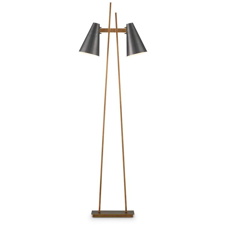 Image 1 Currey & Company 63.5" Duet 2-Light Bronze and Brass Floor Lamp