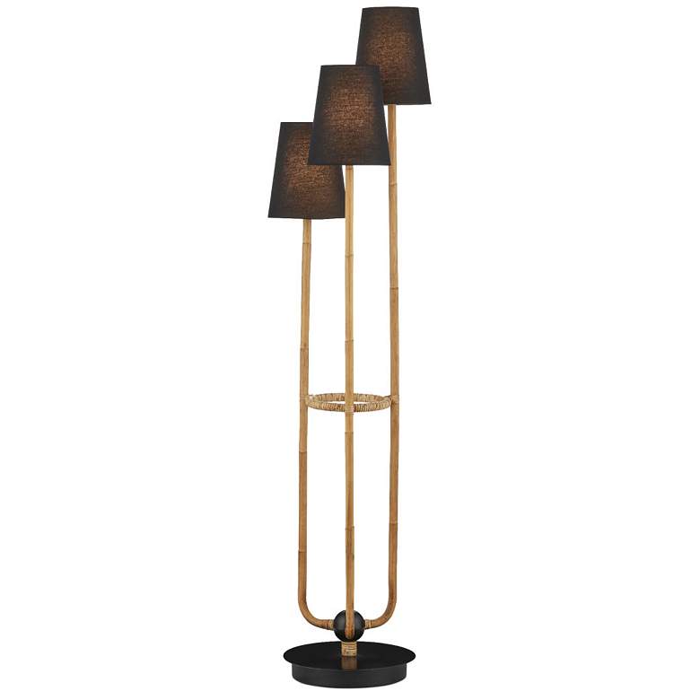 Image 1 Currey & Company 70.5" Triptych Rattan Floor Lamp