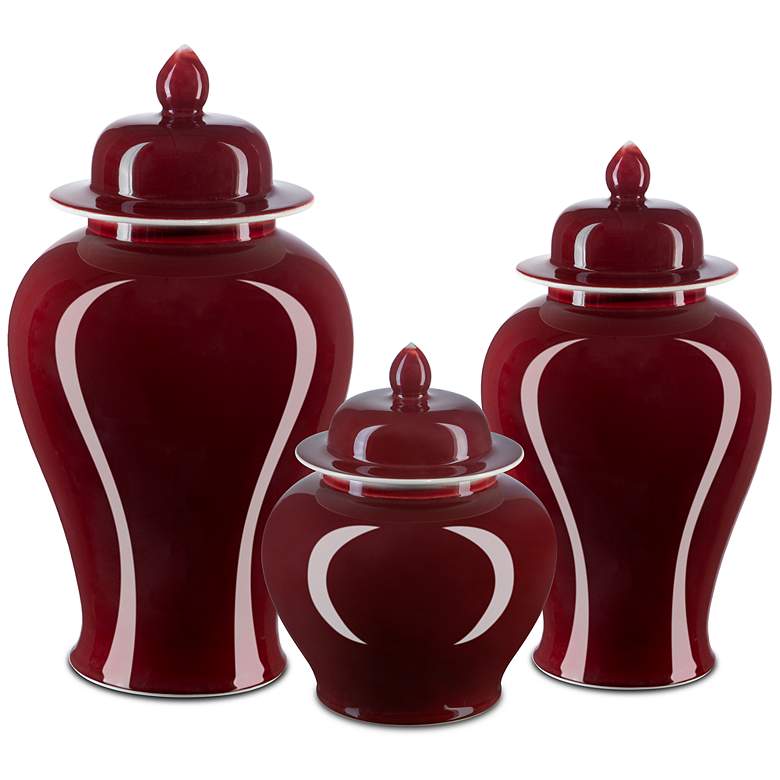 Image 3 Currey & Company 9.5" Porcelain Oxblood Small Temple Jar more views