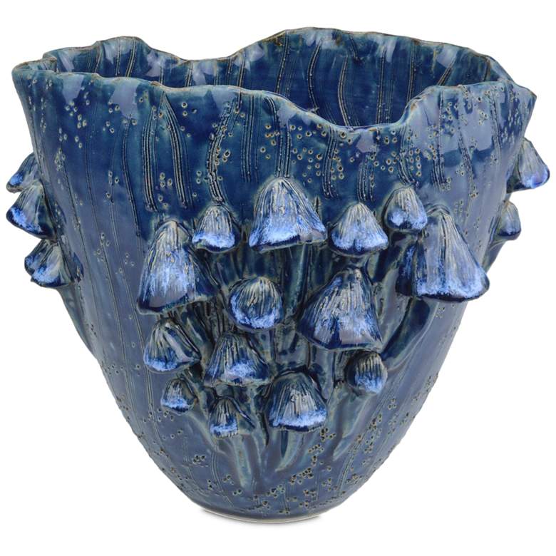 Image 1 Currey & Company 9" Conical Mushrooms Dark Blue Vase