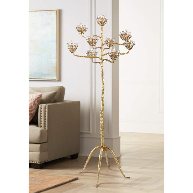 Image 1 Currey & Company Agave 72" Americana Gold Leaf Floor Lamp