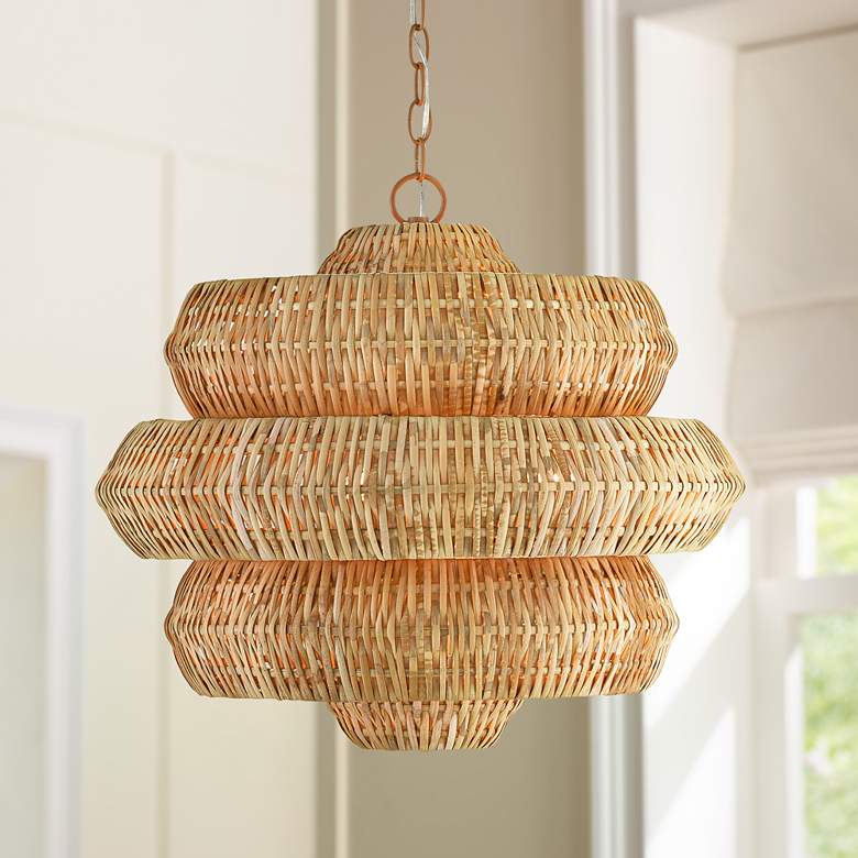 Image 1 Currey & Company Antibes 22 1/2" Natural Rattan Modern Pendant