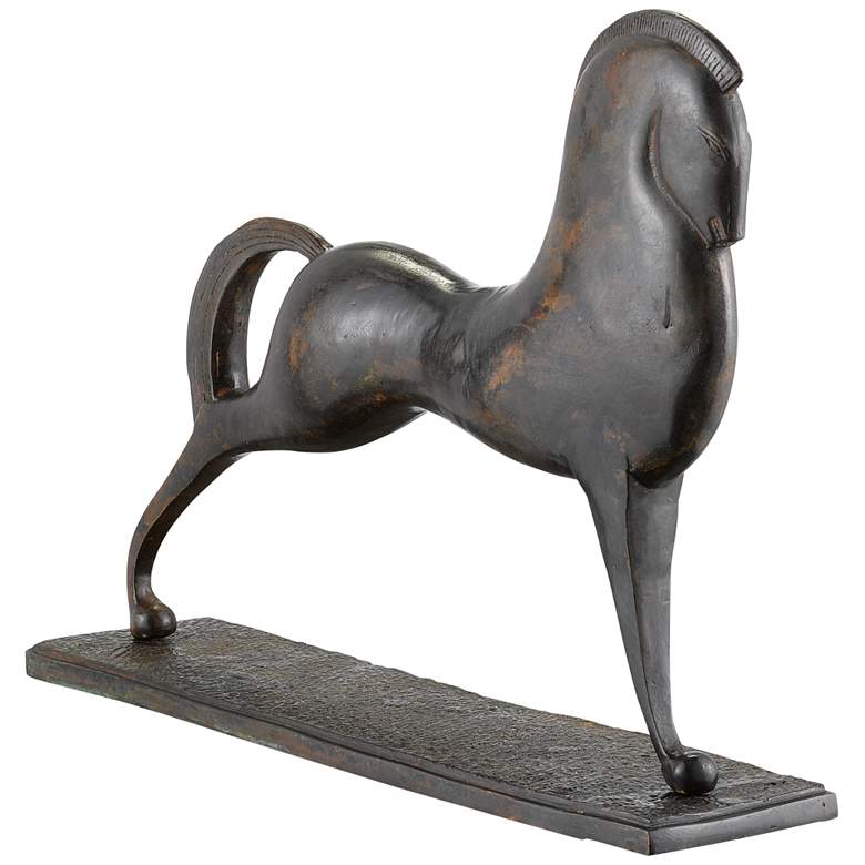 Image 1 Currey &amp; Company Assyrian 19 1/2 inch Wide Bronze Horse Statue