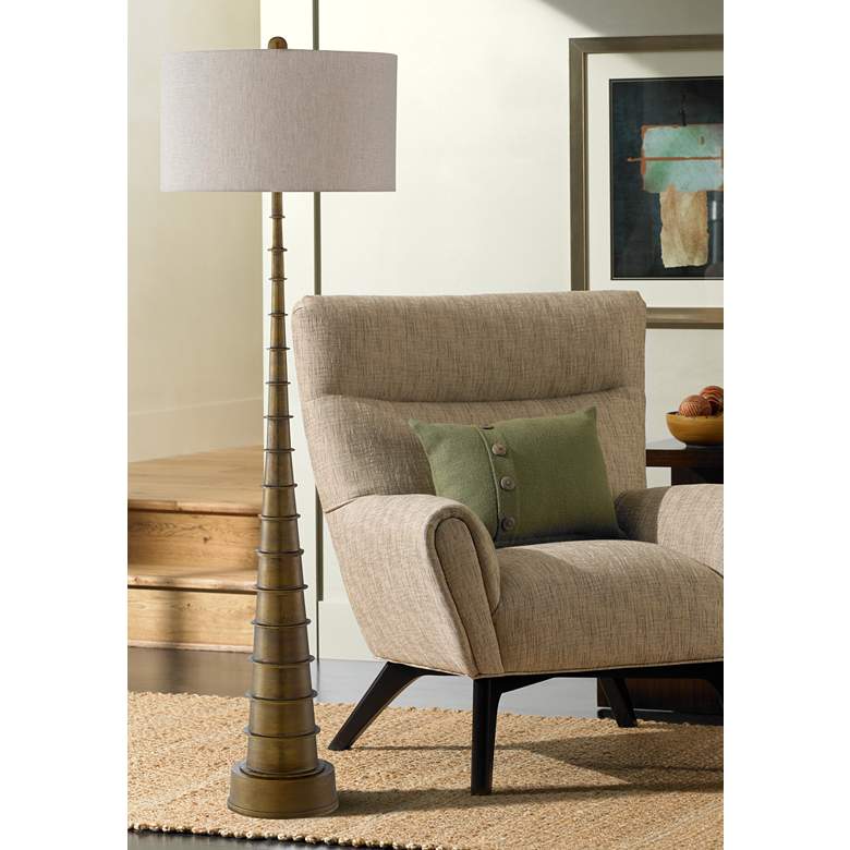 Image 1 Currey and Company Auger Antique Brass Metal Floor Lamp
