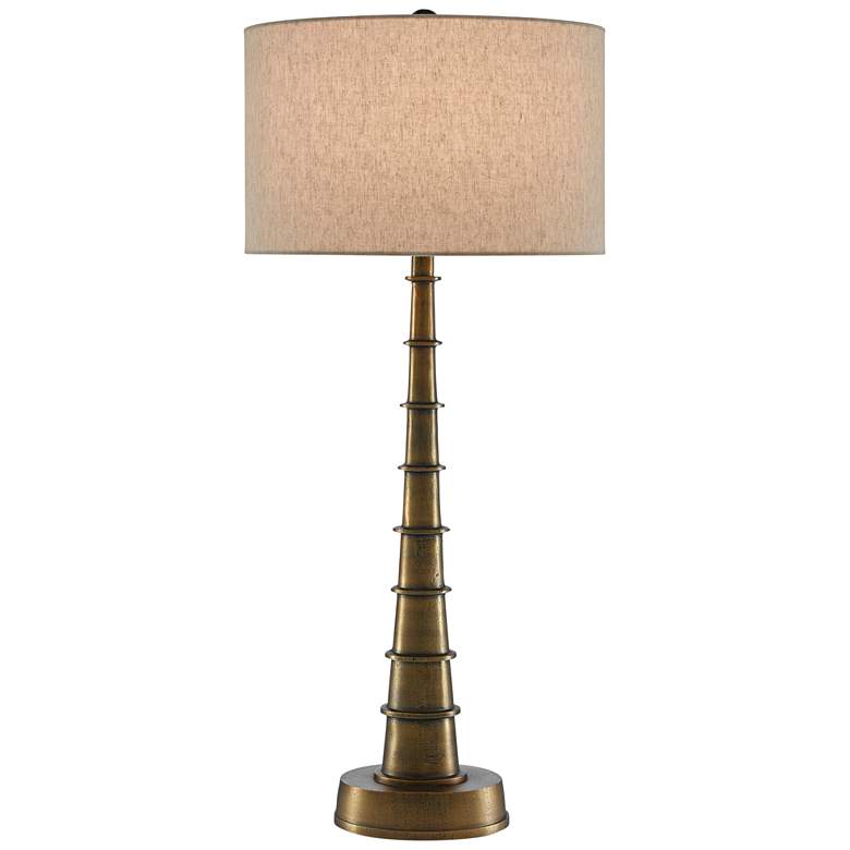 Image 1 Currey and Company Auger Large Antique Brass Table Lamp
