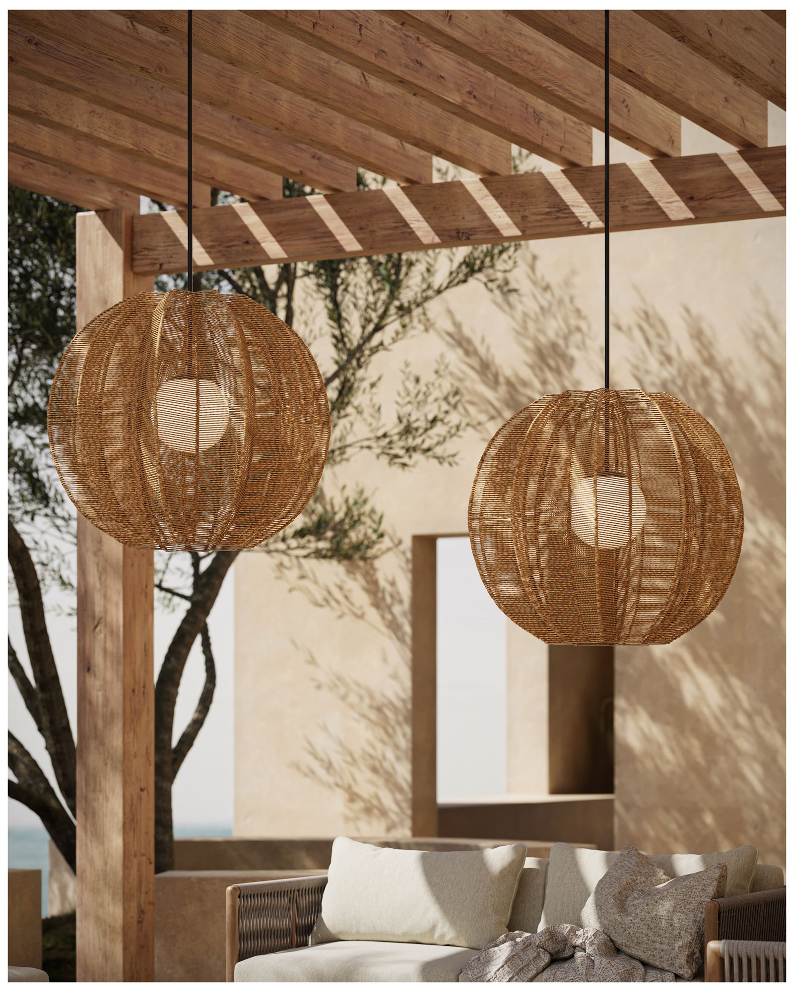 Currey &amp; Company Barbary 33 1/4" Wide Fluted Outdoor Hanging Light