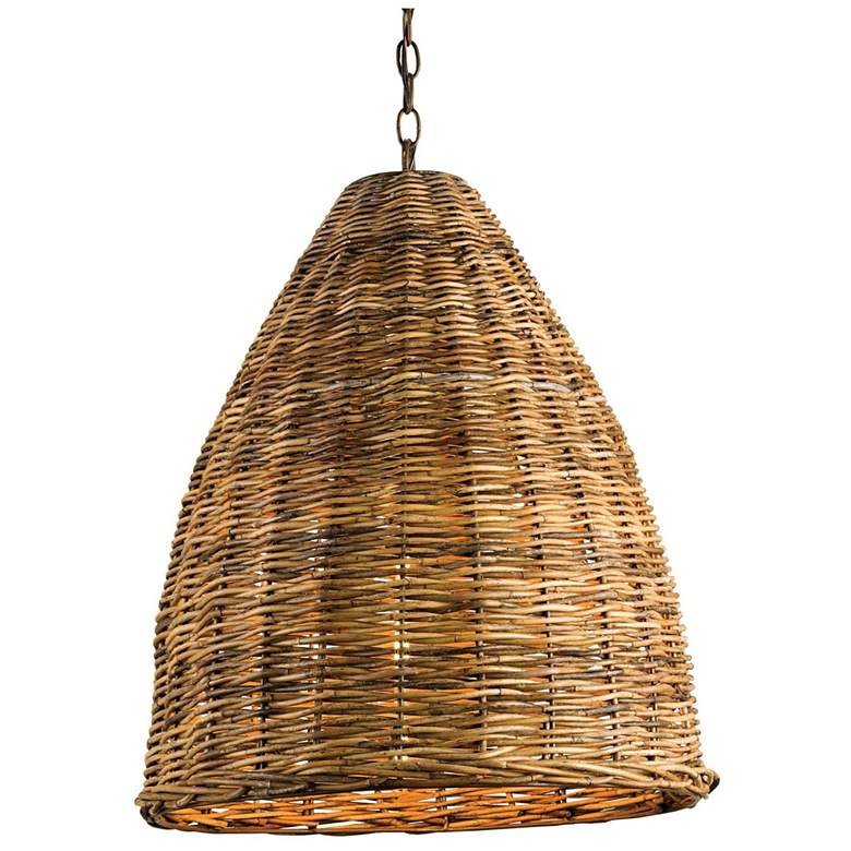 Image 1 Currey & Company Basket 21" Natural 1-Light Pendant