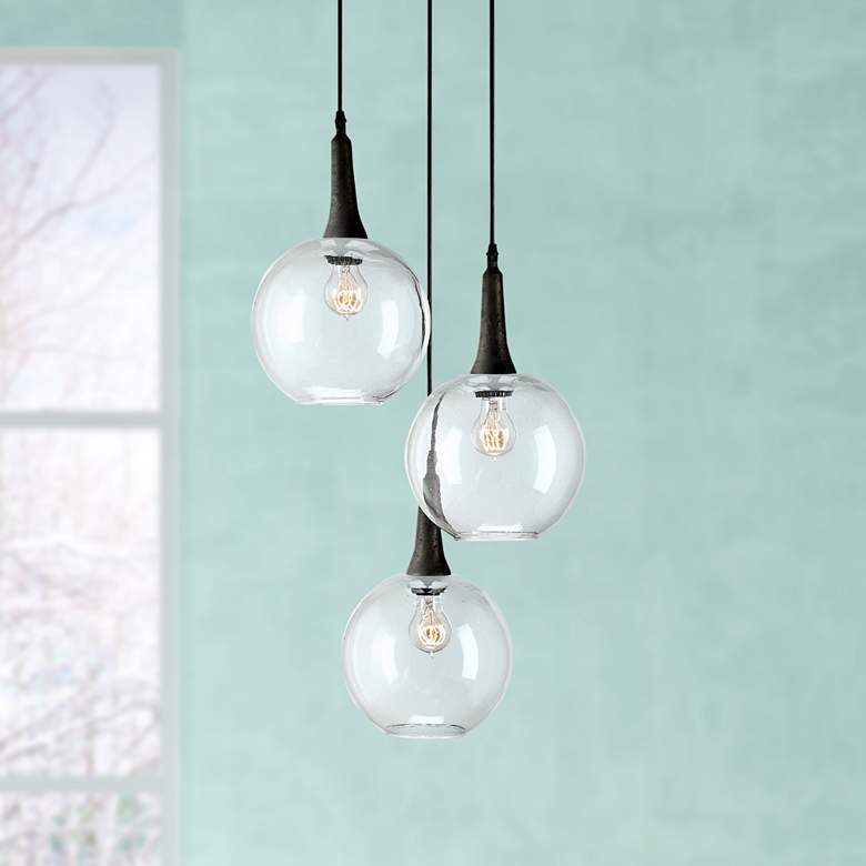 Image 1 Currey & Company Beckett Trio 18" Rust Iron Multi Glass Pendant