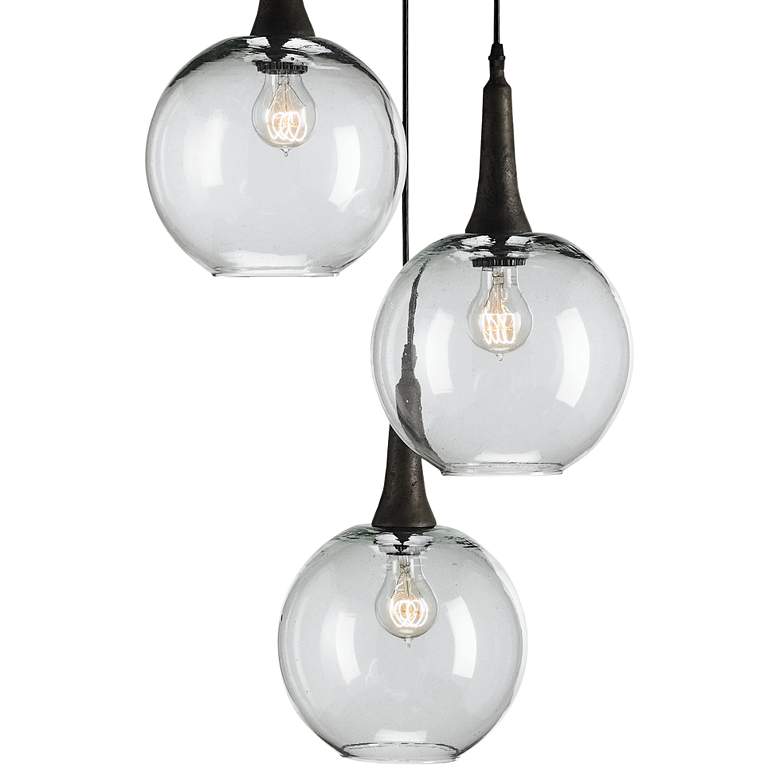 Image 3 Currey & Company Beckett Trio 18" Rust Iron Multi Glass Pendant more views