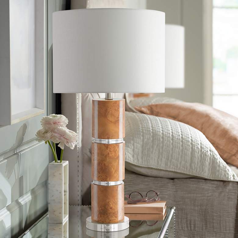 Image 1 Currey &amp; Company Birdseye Maple Veneer Column Table Lamp