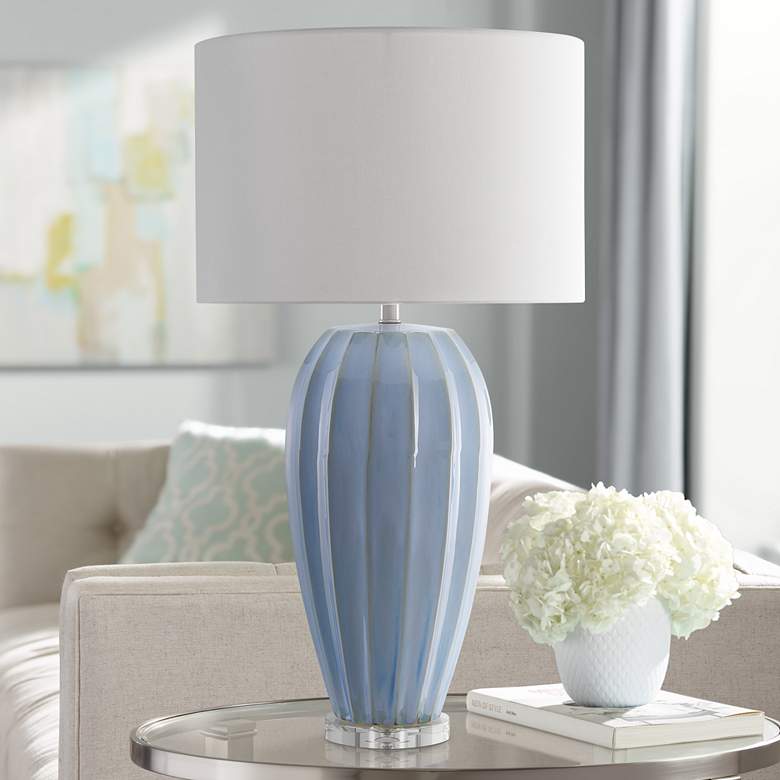 Image 1 Currey & Company Bluestar 33" Cornflower Blue Porcelain Table Lamp