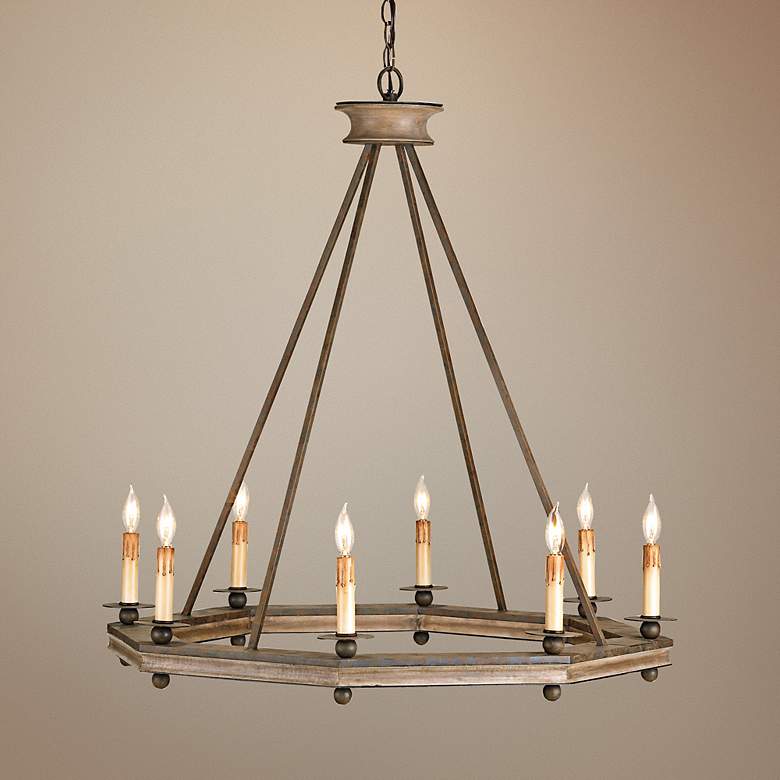 Image 1 Currey and Company Bonfire 32" Wide Rust Wood Chandelier