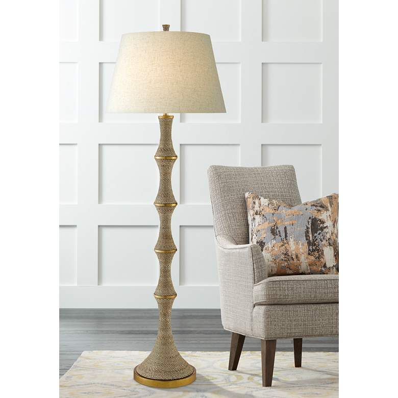 Image 1 Currey & Company Bourgeon 66" Natural Rope Dark Gold Floor Lamp