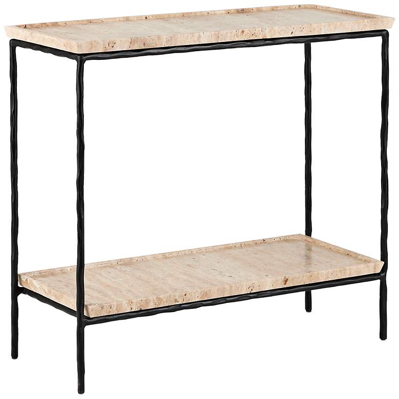 Image 1 Currey & Company Boyles 24"W Travertine and Black Side Table