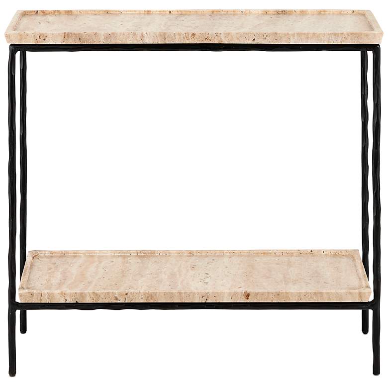 Image 6 Currey & Company Boyles 24"W Travertine and Black Side Table more views