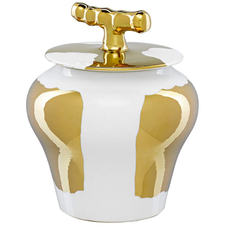 Image 1 Currey and Company Brill 11"H White and Gold Decorative Jar
