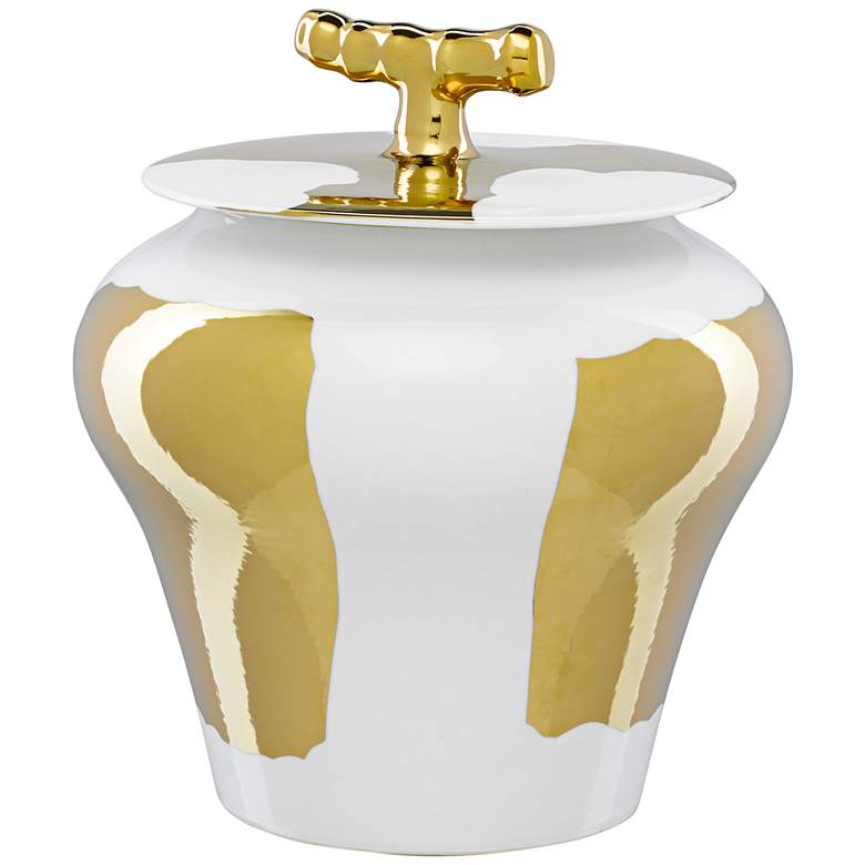 Image 1 Currey and Company Brill 13 3/4" High White and Gold Jar