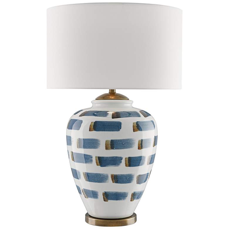 Image 1 Currey & Company Brushstroke 32 1/2" Blue White Ceramic Table Lamp