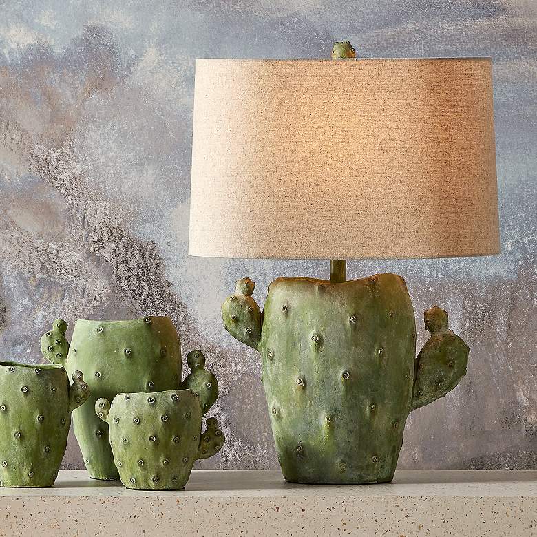 Image 1 Currey & Company Cactus Antiqued Green Table Lamp
